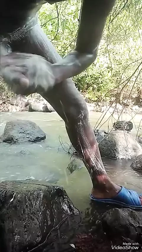 Soapy masturbation big black dick Cumming outside part 2