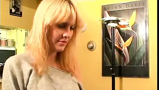 Angry blonde Chantz Fortune with big boobs turns dude's ass into aflame polishing it with huge strap-on