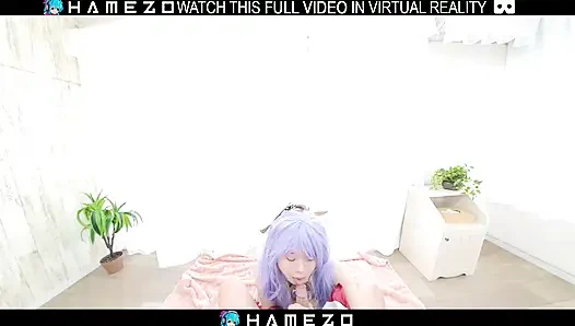 Seksi Japon kız Cocona Himekawa sanal gerçeklikte erkek arkadaşını memnun ediyor.