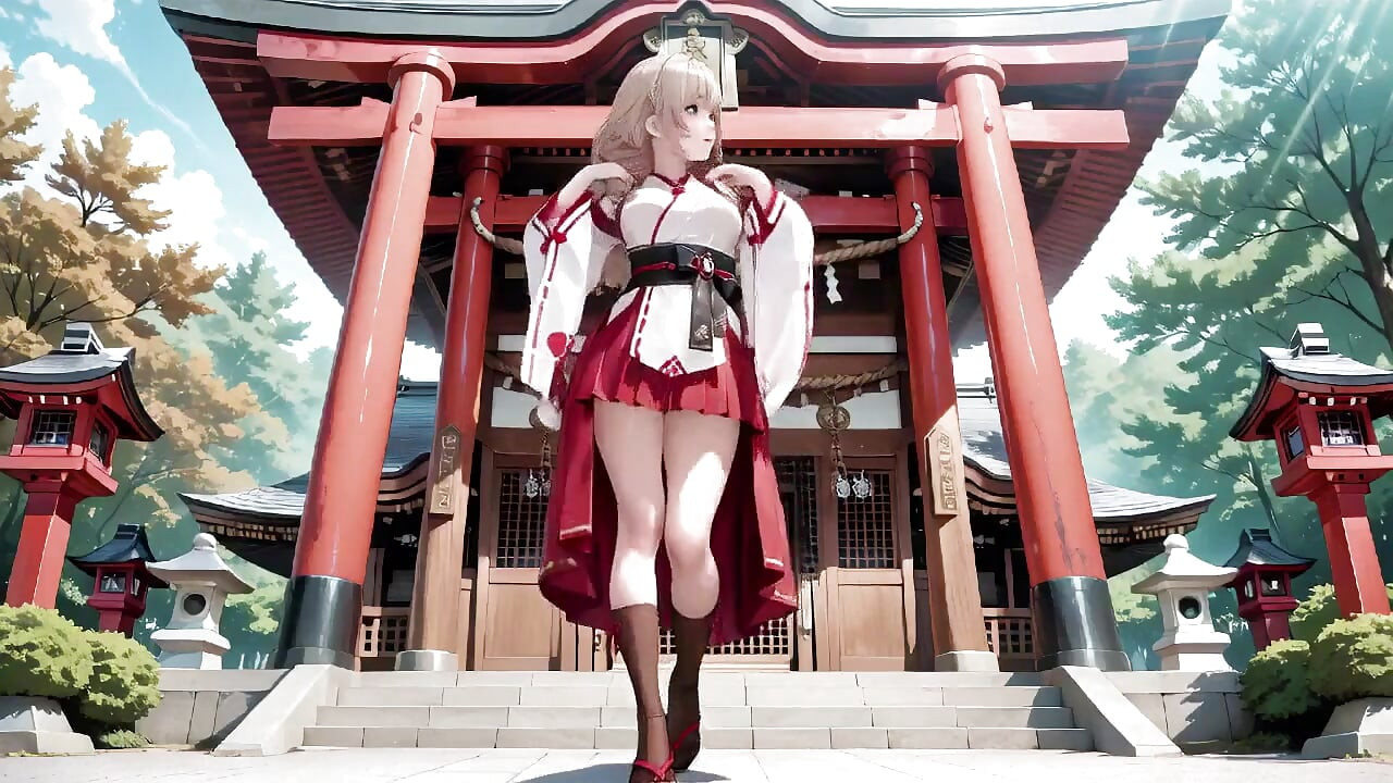 Forbidden Contrast Between Shrine & Bedroom, Wet Secrets Under Red & White Kimono.