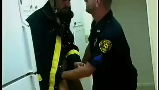 Wild handsome cop gives blowy with passion in the office