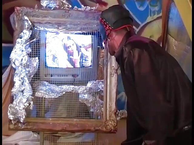 Sexy chick in black leather lingerie wild banged