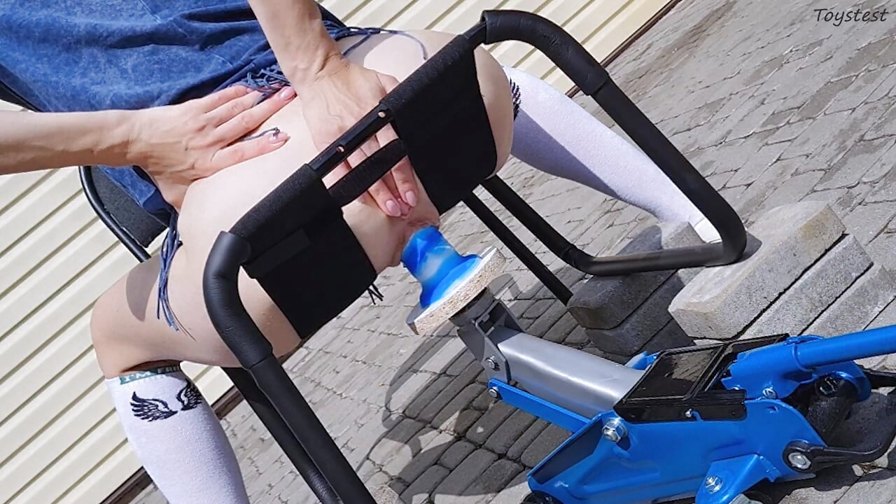Insertion Fetishes. Car Jack Mounted Dildo Slowly Goes Into TIny Stepsister's Pussy