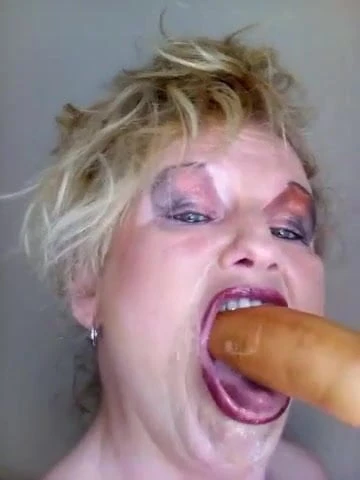 Kinky old woman gags and spits all over dildo!!So hot!!!