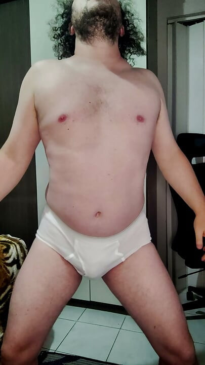 Vintage Fruit of the Loom white briefs show off, jerk off and cum