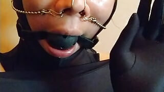 I masturbated comfortably with no makeup, muzzle and nose hook, and full body tights!
