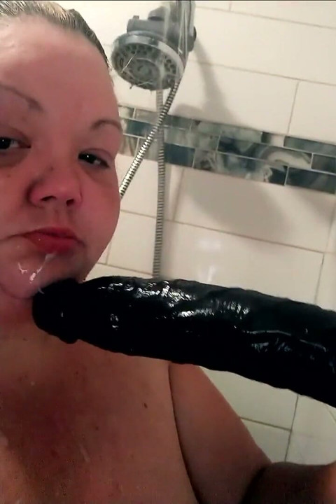 BBW MILF Throat Fucked BBC Dildo in the Shower