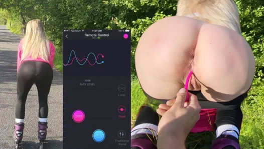 Remote controlled vibrator while exercising in public ends with hot anal