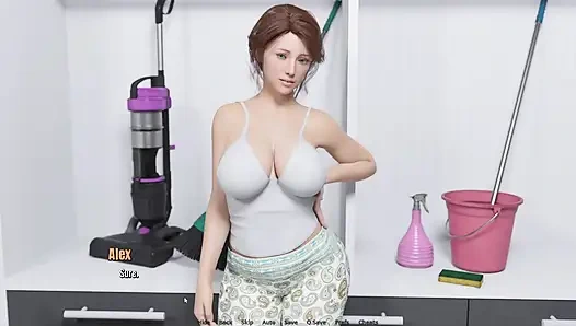 Ibu tiri membutuhkan bantuan untuk membersihkan rumah alex menggosok pantatnya