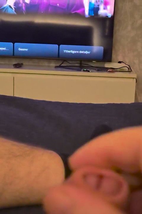My Friend Lies on the Bed and Plays with His Big Cock Waiting for My Wet Hole