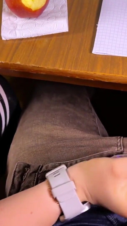 HOT HIGH SCHOOLGIRL Risks Jerking Off at the Front Desk and Eating an Apple with CUM on it | Clip 2