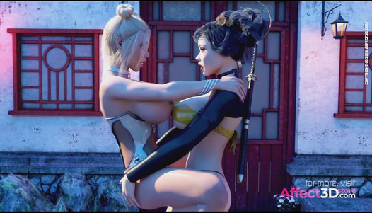 Des futa asiatiques font un trio dans une animation 3D