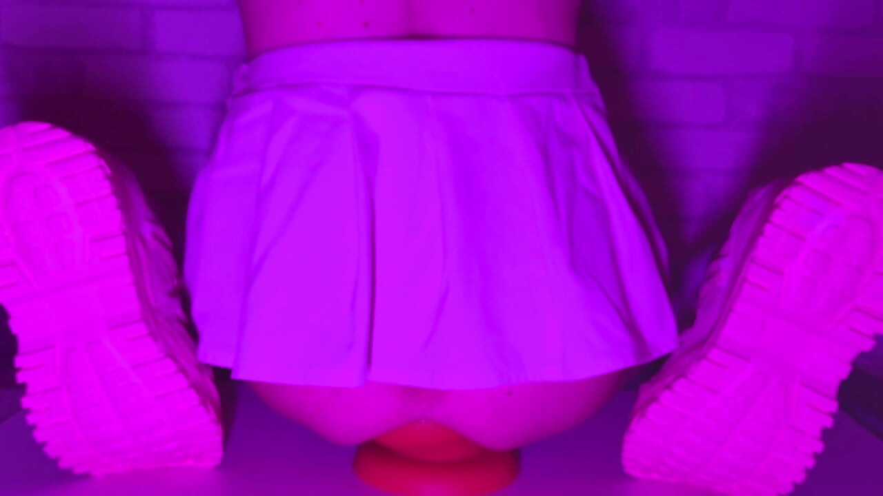 Sissy Girl In Short Skirt Bounces On a Huge 12-centimeter Thick Anal Plug