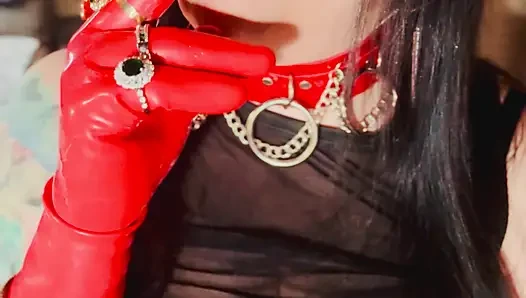 Latex Gloves, Jewellery & A Smoking Queen! Tina Snua Soking A Cigarette & Showing Off Her Gloved Hands - Drifting Dangles Rings