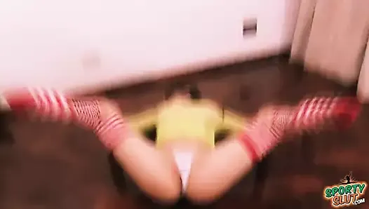 Round Ass, Big Tits, Fat Pussy Skinny Girl Doing Thong Yoga