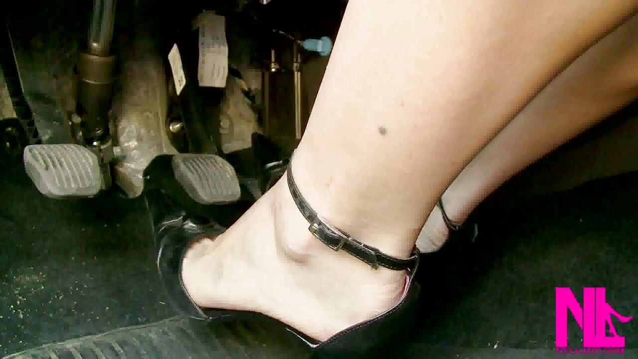 Sensual Pedal Pumping in Black Pattent High Heels on Barefeet