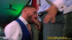 Hunk in classy suit pounded after being slapped with cock