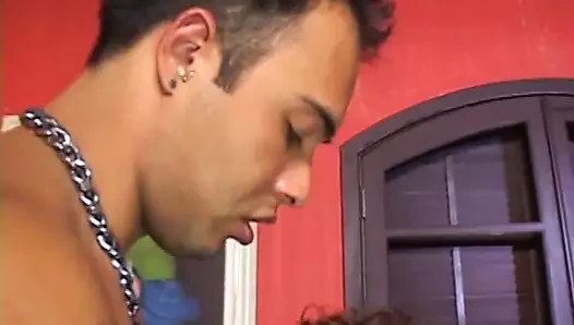 Hung stud gets head while eating pussy on a love seat then fucks