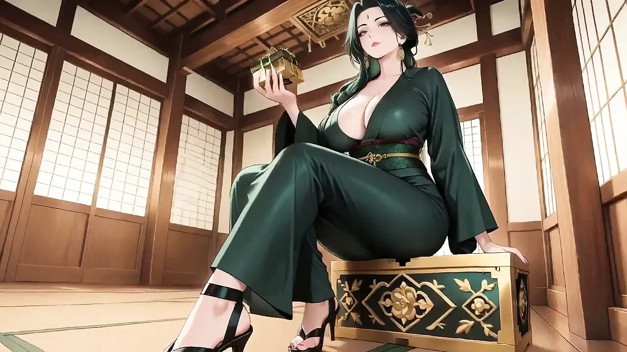 Deep Green Kimono! Private Shrine Stroll, High Slit Accidents!