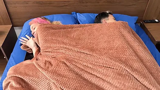 After arriving from a long trip my stepbrother and I lay down in the same room and ended up with a delicious fuck