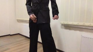 Secretary dressing. Satin jaket, wide legs trousers
