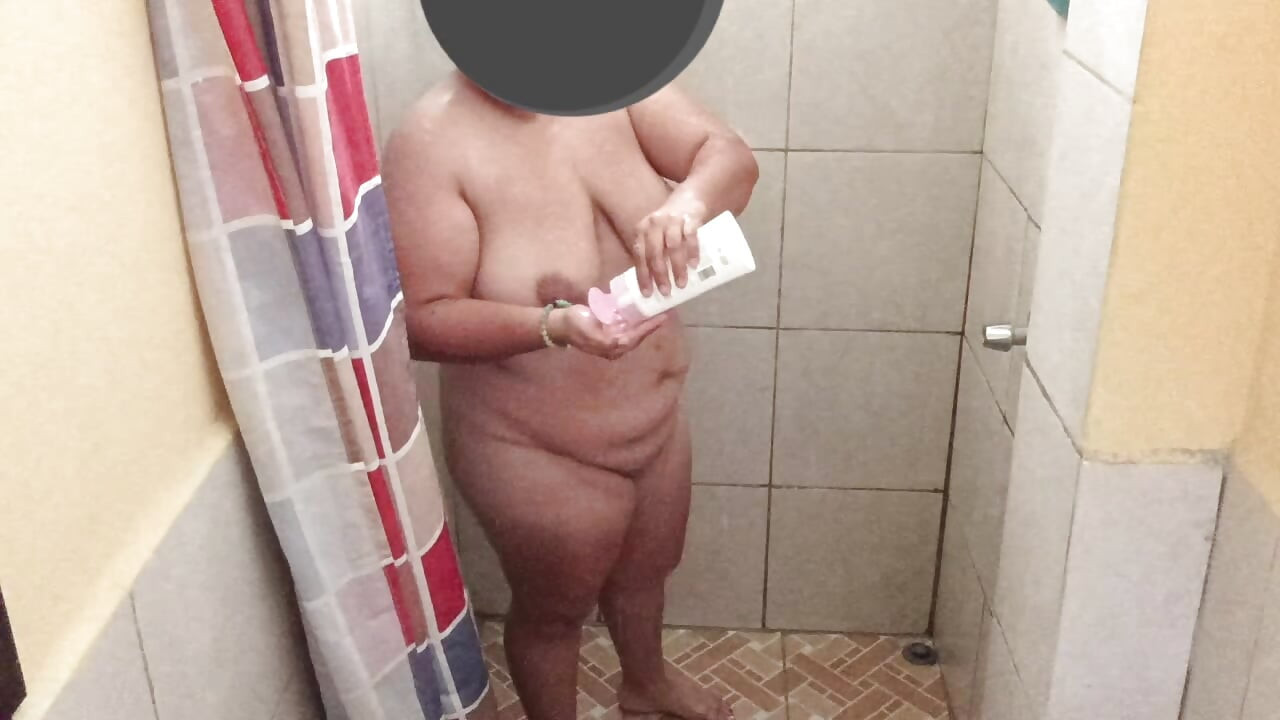 Taking a shower in a public restroom.