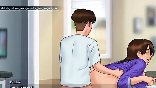 Stepmom and stepsister fight for the tenant's cock in the house and fuck him all the time - summertime saga