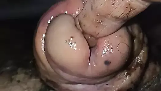Jerking off the cock head and shaft and finger fucking in the urethra that  has as split in half