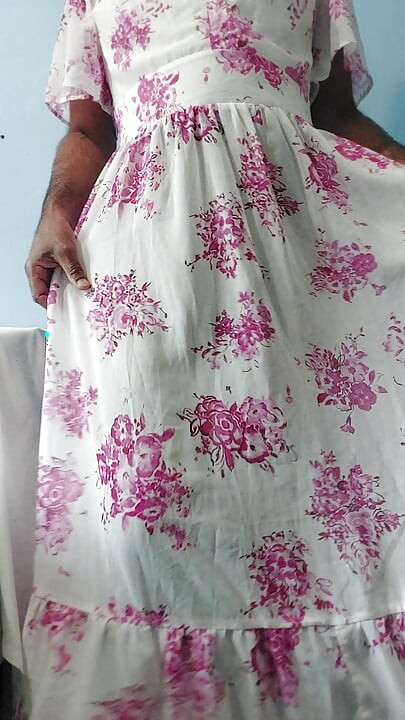 I'm dancing while masterbating in my Pink flowers Silk Seethrough Chiffon Frock