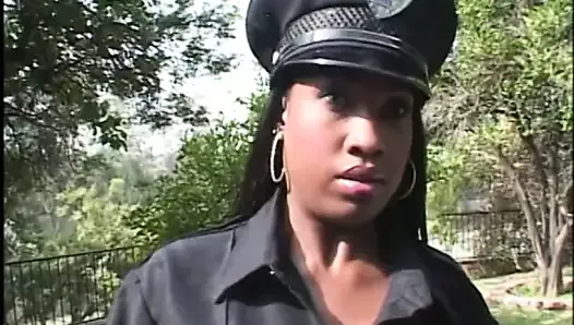 Sexy black whore dressed as cop gets her pussy fucked