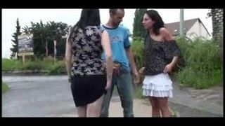 Indecent preggo in a public threesome