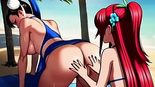 Tante lesbian dengan susu saling menyusui di depan umum