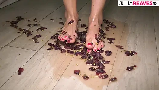 Foot fetish, she mashes grapes and plays with your big boobs