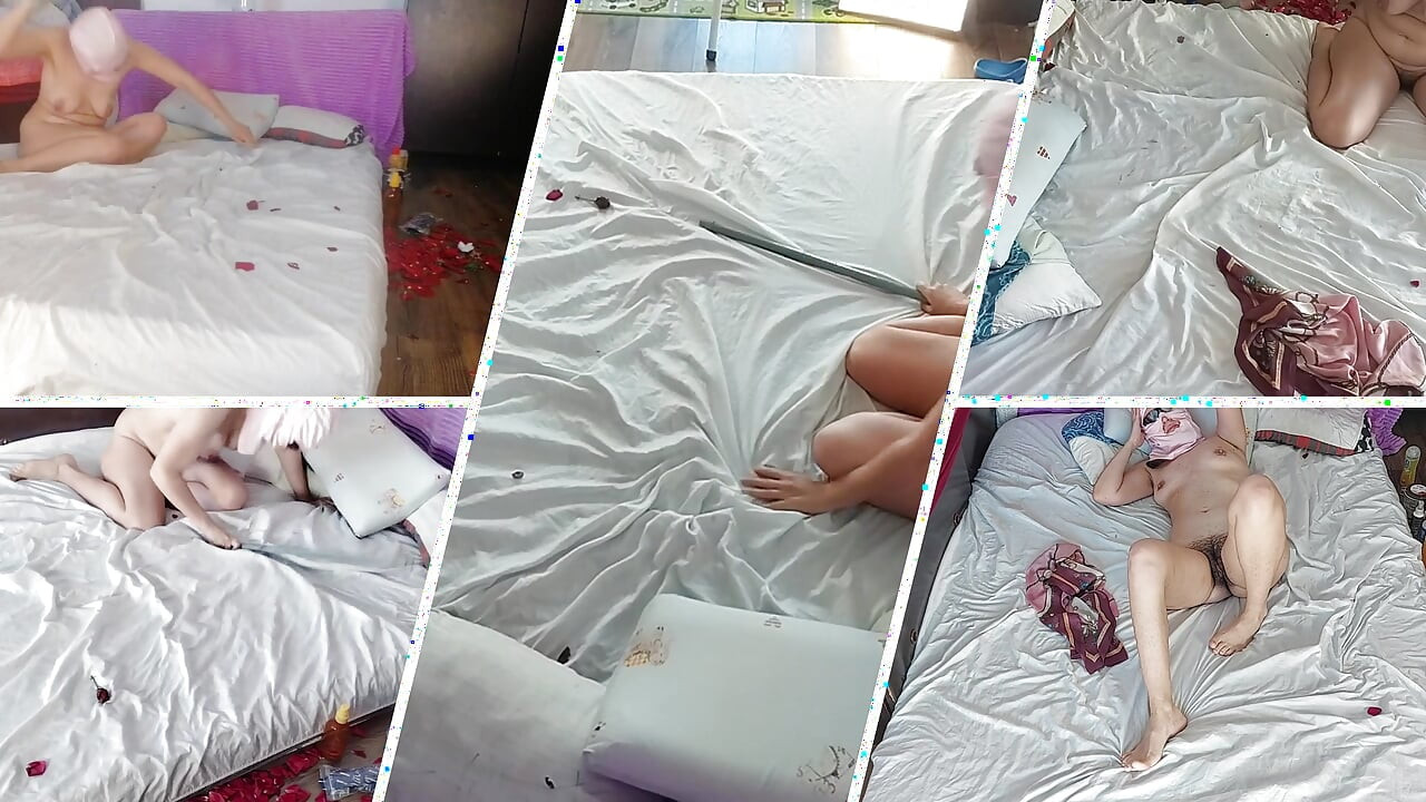 Sensual massage of a hot couple with oil on the body. Foreplay in the bedroom with an amateur couple.