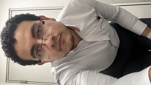 Mexican is jerking his cock at the office's bathroom