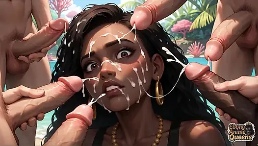 Sultry Ebony Likes Gullet Orgy on a Tropical Paradise While Her Paramour Gives Her Amazing XXX, Soddening Her in
