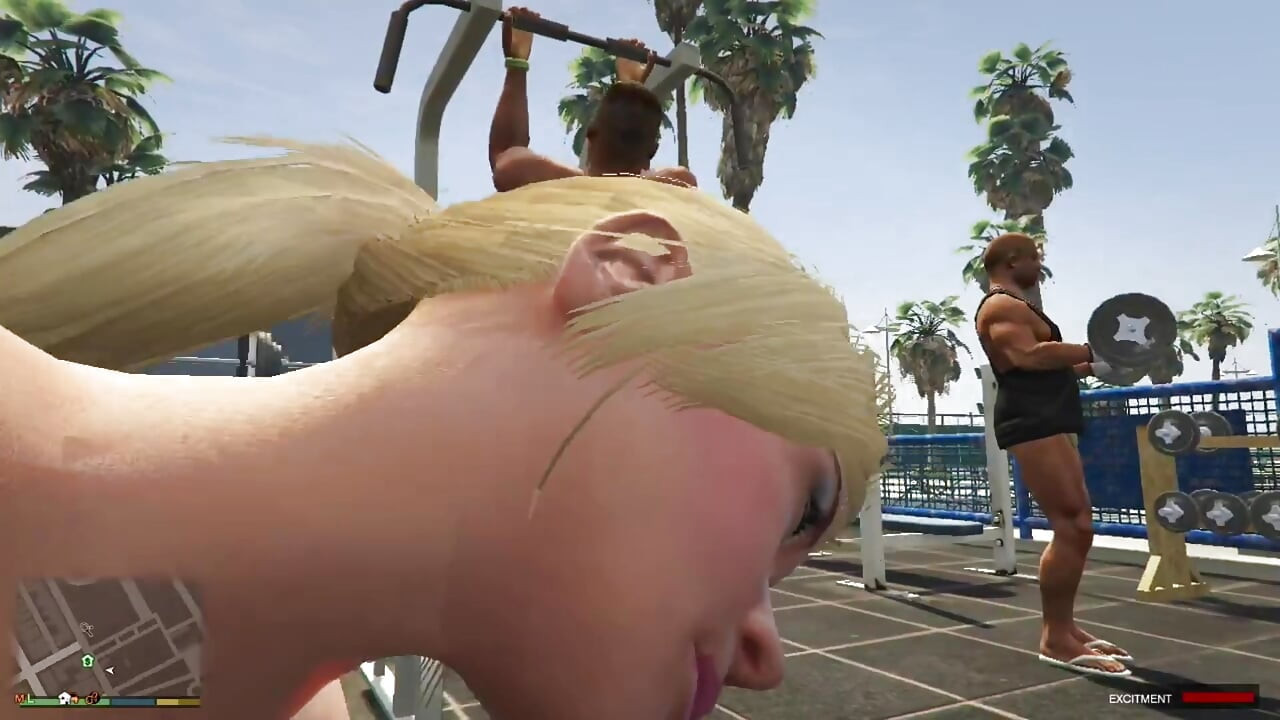 Tracey have sex with her Sugar daddy Trevor in outdoor beach gym