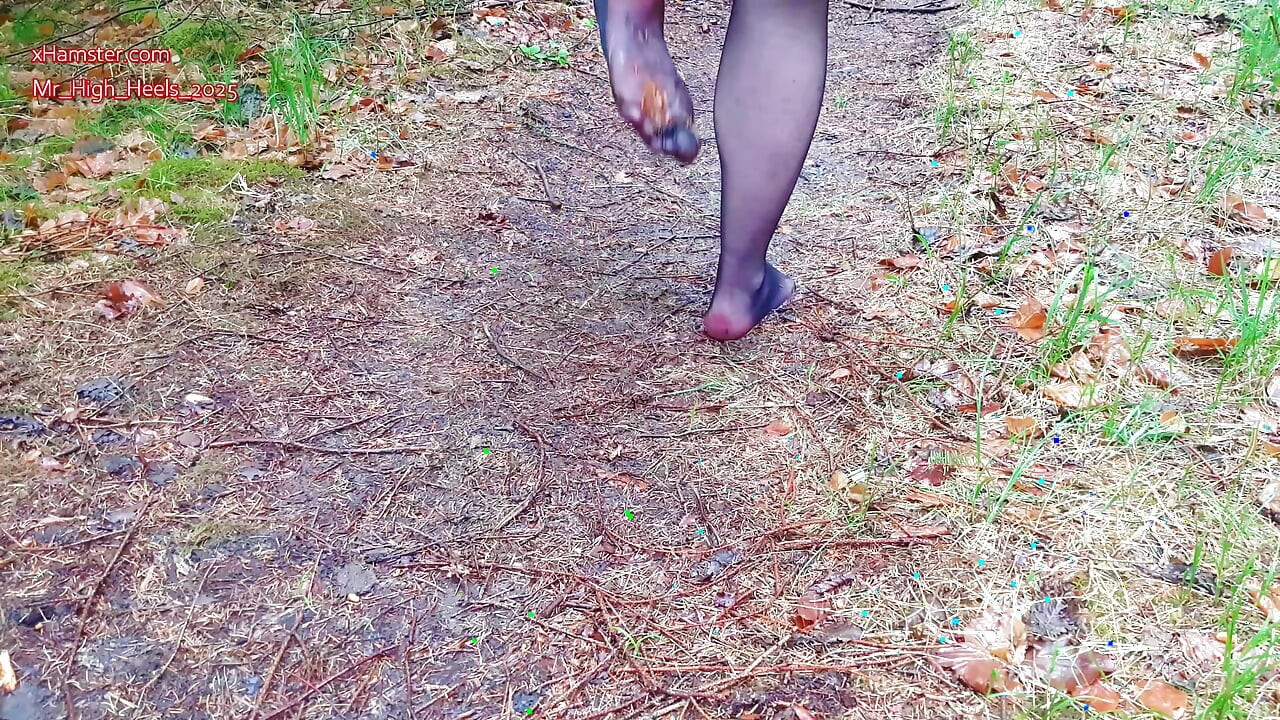 Nylon voeten in het bos