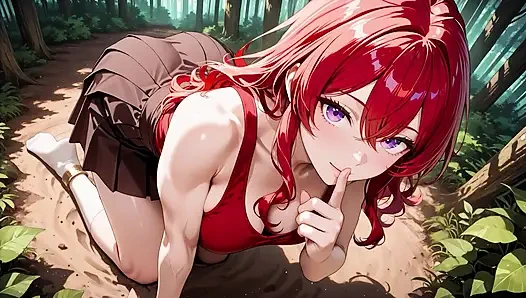 Si cewek hot rambut merah ngentot penuh gairah di hutan - rok mini & stoking putih menetes
