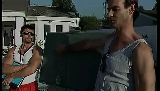 Stud Fucks Hairy Pussy and Ass of Brunette with Giant Melons Then Cums on Her Them