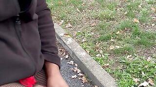 Handjob and quick discharge in fishnets