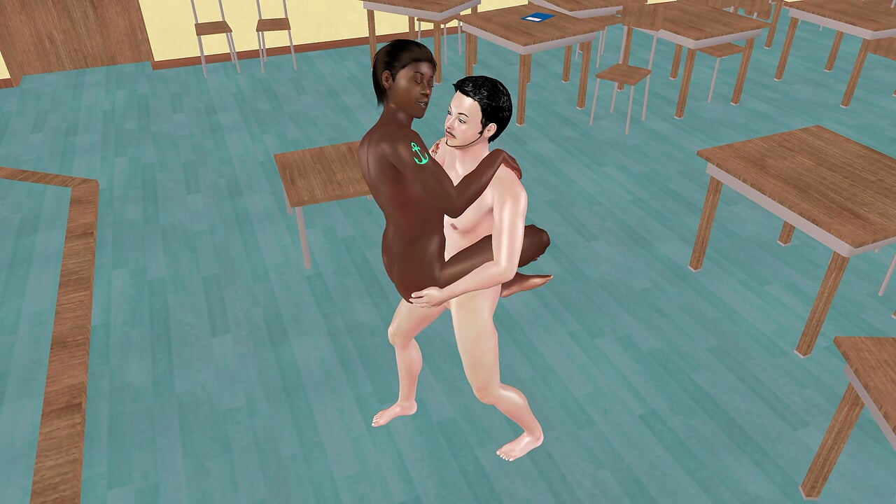 Animasi lucah gay 3d - lelaki putih mengangkat lelaki hitam mengongkek pantat berdiri di dalam bilik darjah