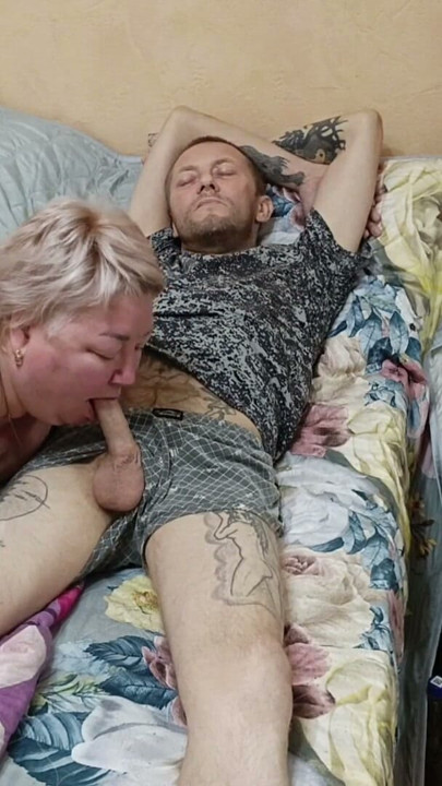 Mother-in-law wakes me up with a deep blowjob | Clip 1