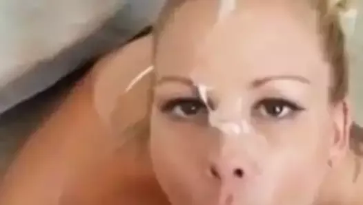 Hot blonde takes an enormous facial load