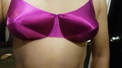 VS purple satin bra and panties