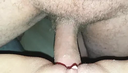 My boyfriend goes all the way in my cunt. Ice cubes and cum go into my.