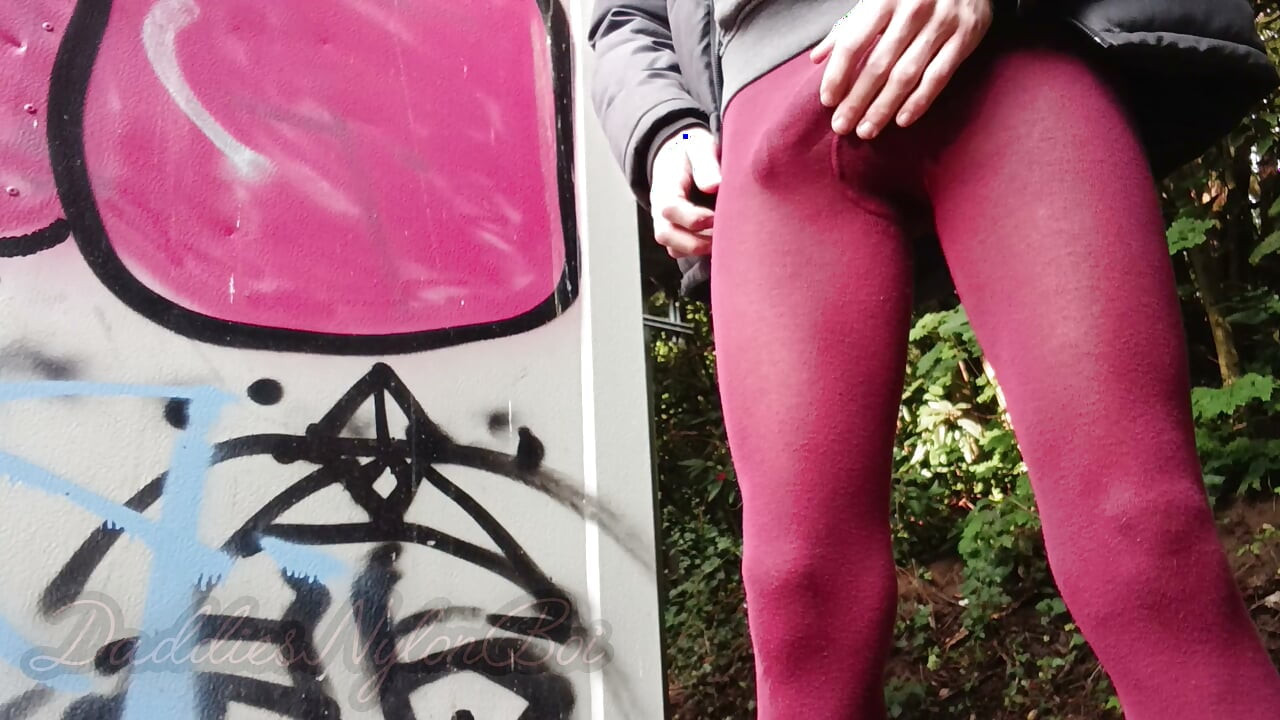 Hairy Sissy in Nylons - Jerking Off in the Nature