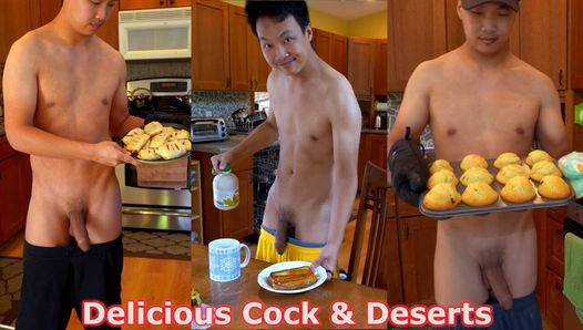 丈夫在廚房裡烤甜點，屁股赤裸