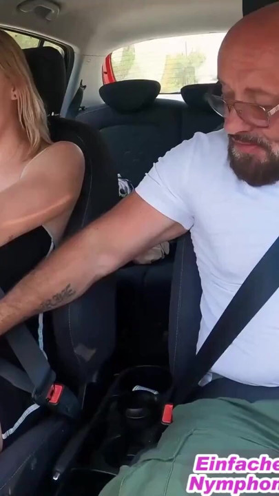 German blonde amateur teen fucks in the car and outdoors on vacation | Clip 1
