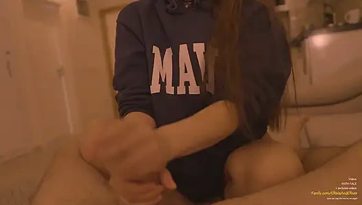 The girl next door tastes sperm from a huge cock without taking off her clothes